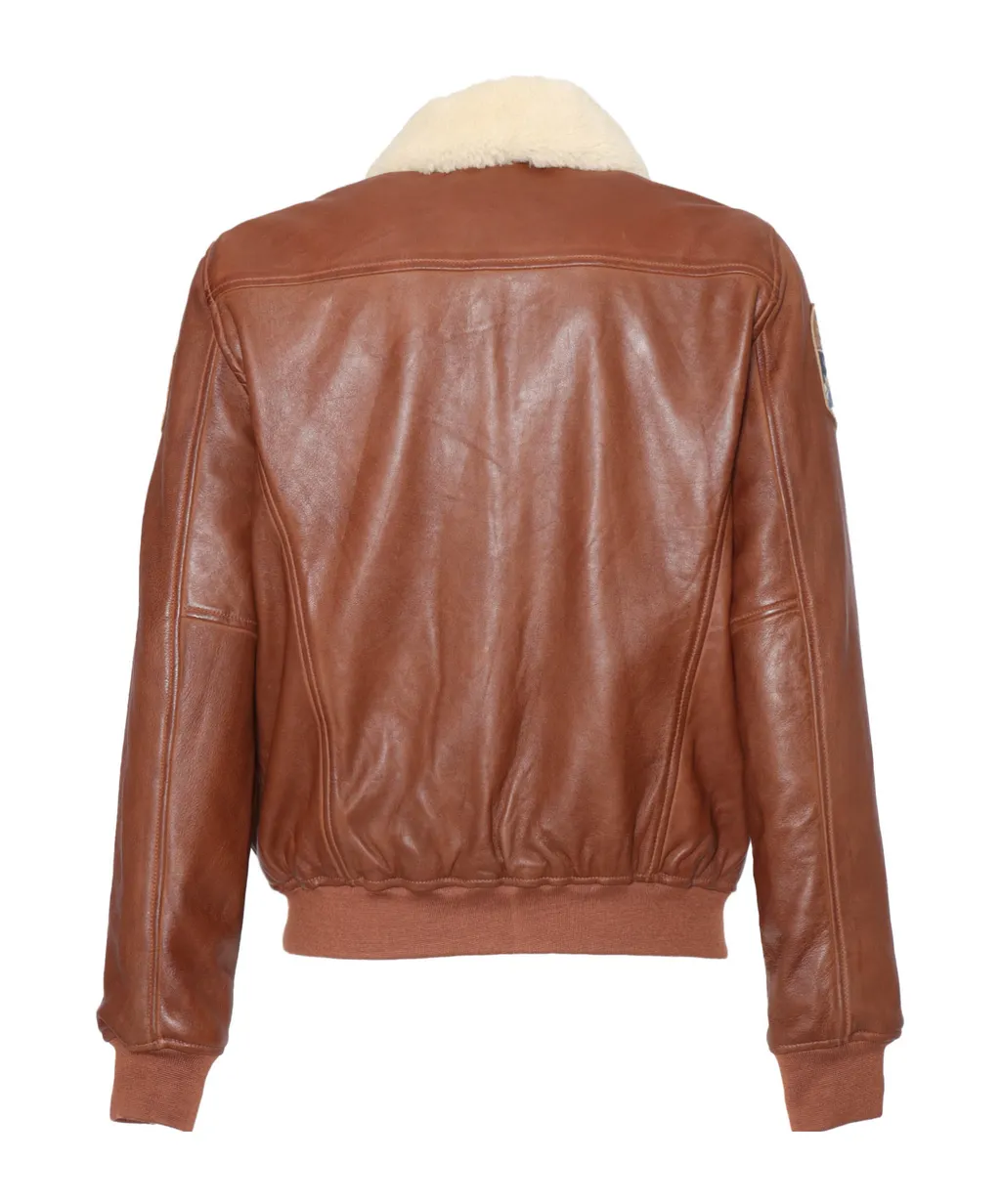 Patch-Detailed Leather Bomber Jacket
