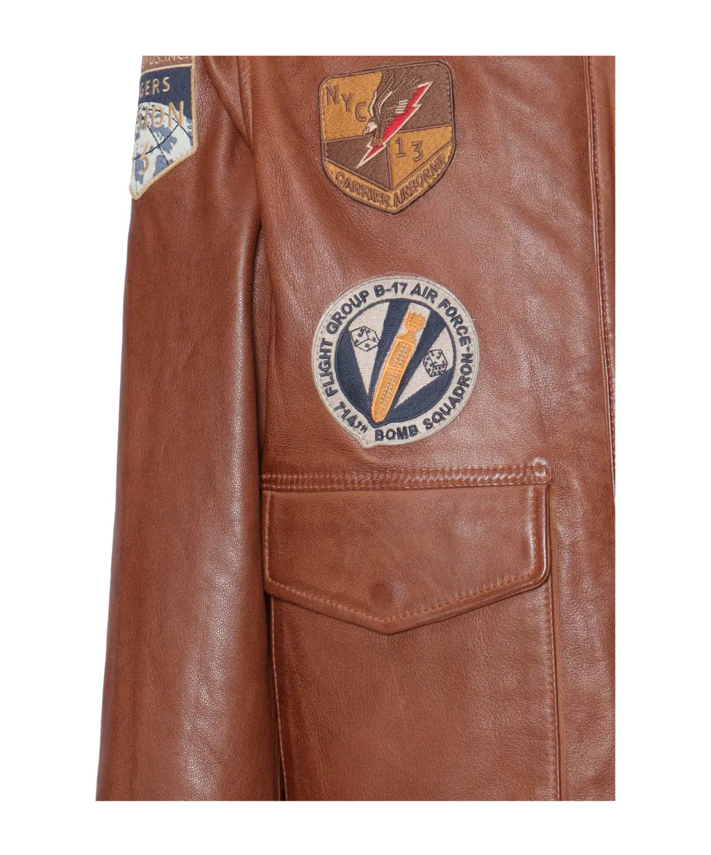 Patch-Detailed Leather Bomber Jacket