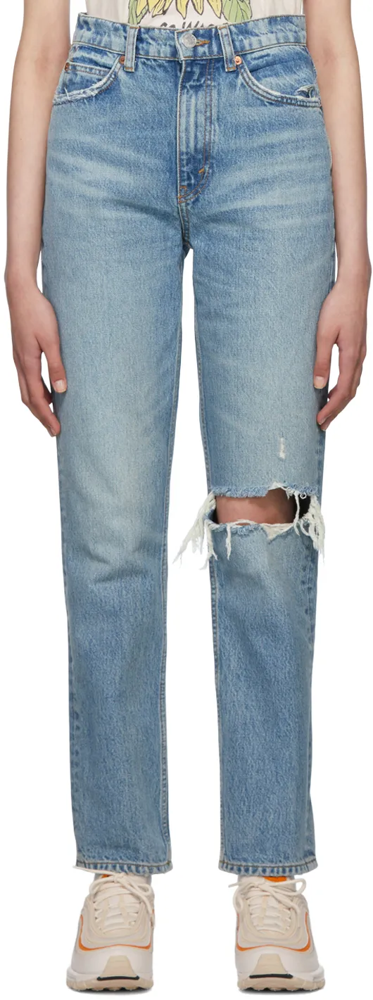 '70S Ripped-Knee Straight-Leg Jeans