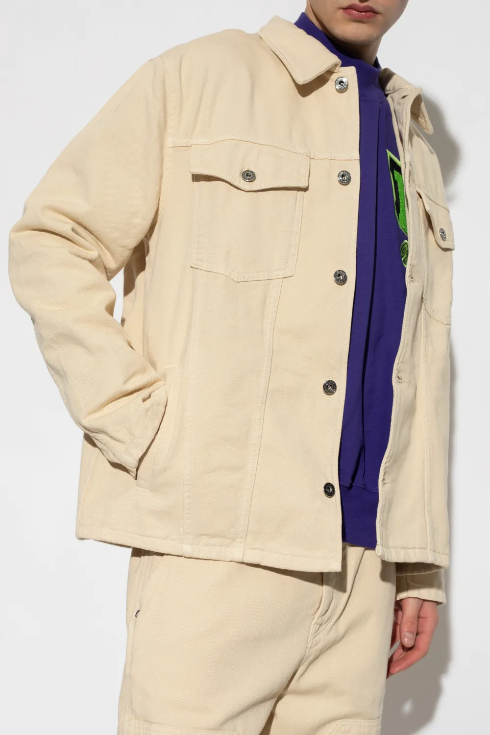 Motif-Embroidered Buttoned Denim Jacket