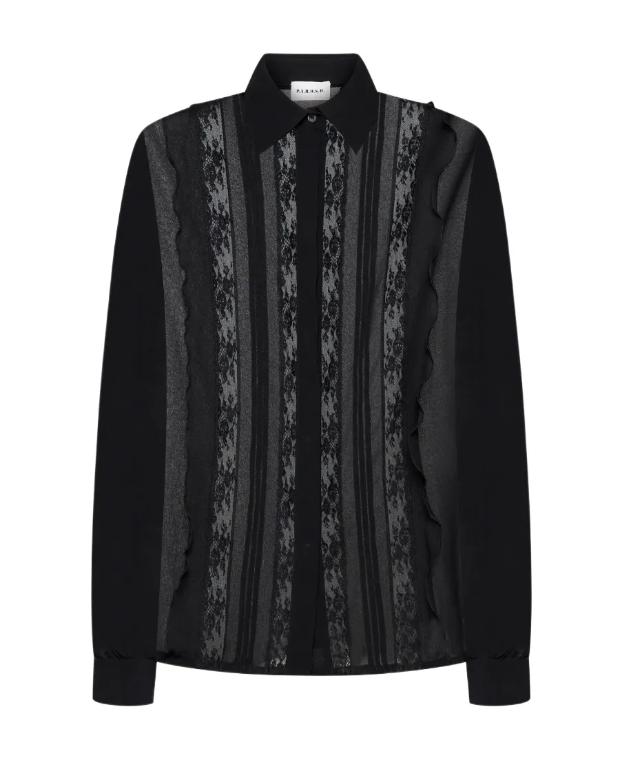 Lace-Detailed Long-Sleeved Shirt