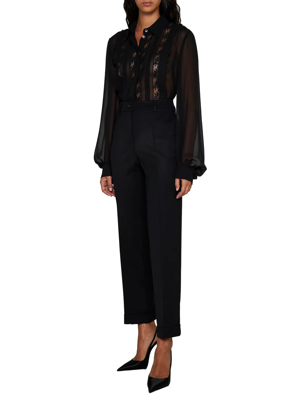 Lace-Detailed Long-Sleeved Shirt