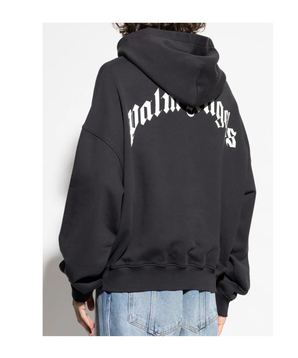 Back Curved Logo Loose Hoodie