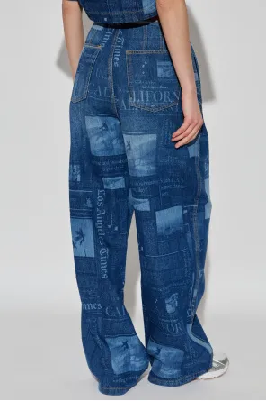 Newspaper-Print Cotton Jeans