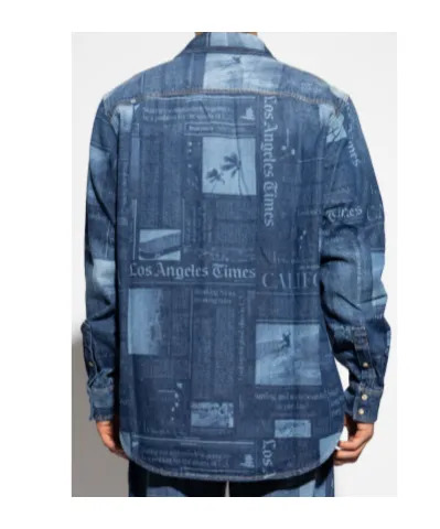 Newspaper-Print Denim Shirt
