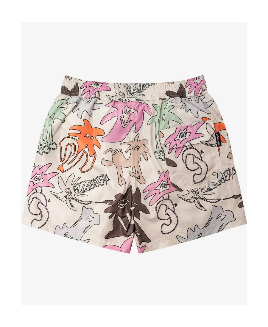 Palmity-Printed Elasticated Drawstring Waistband Swim Shorts