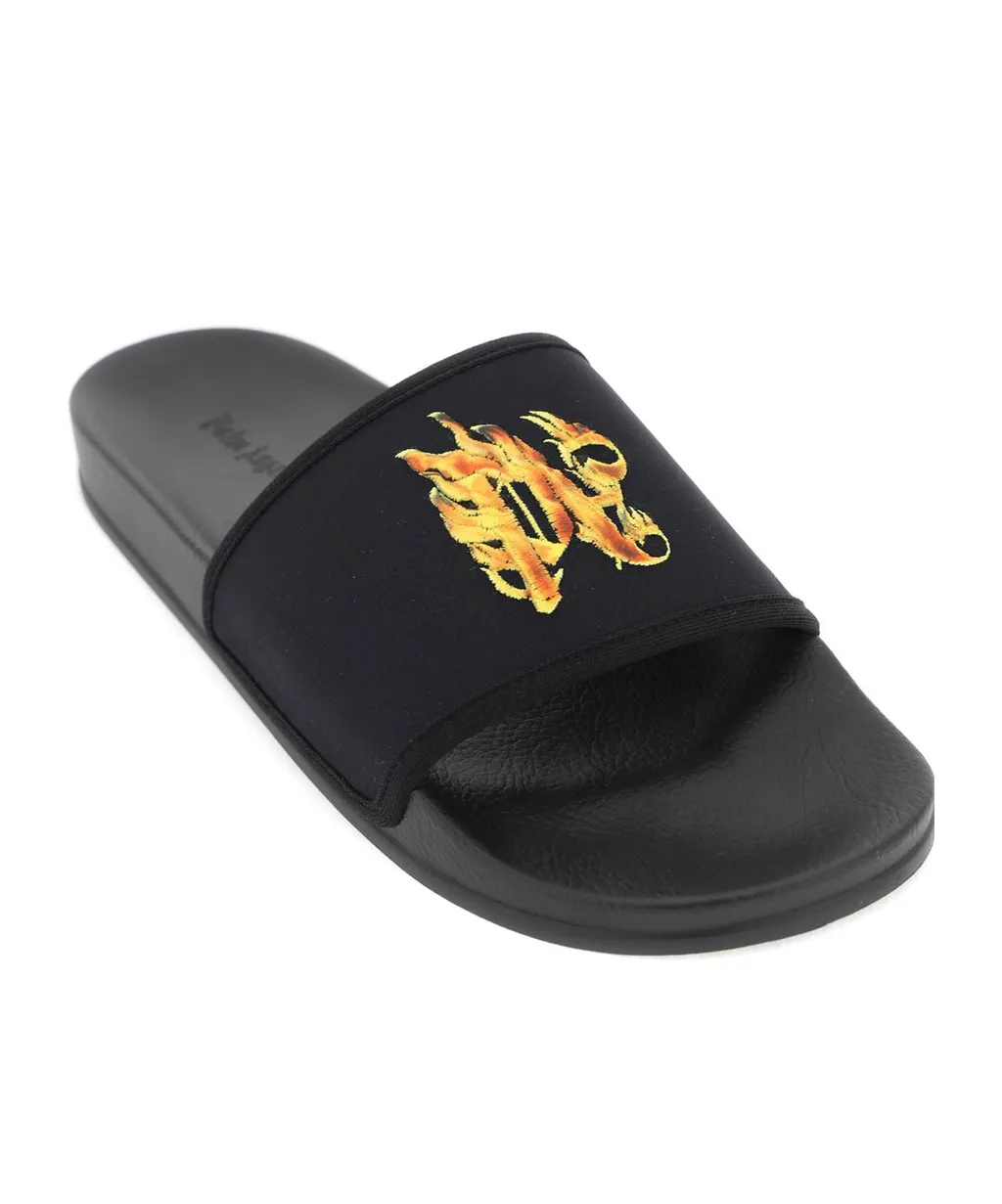 Flame Monogram Printed Round Toe Slides