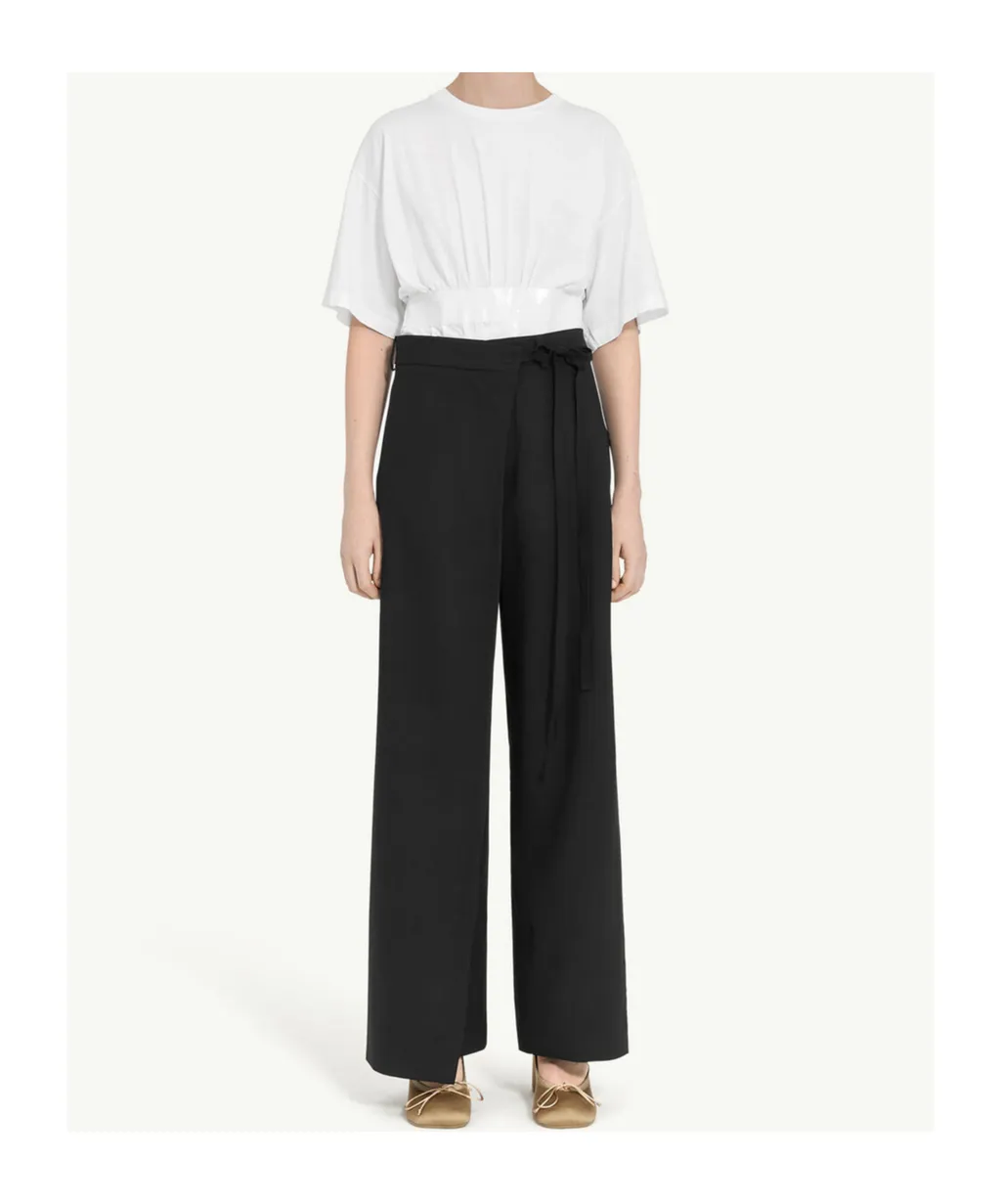 Tie-Fastened Flared Trousers