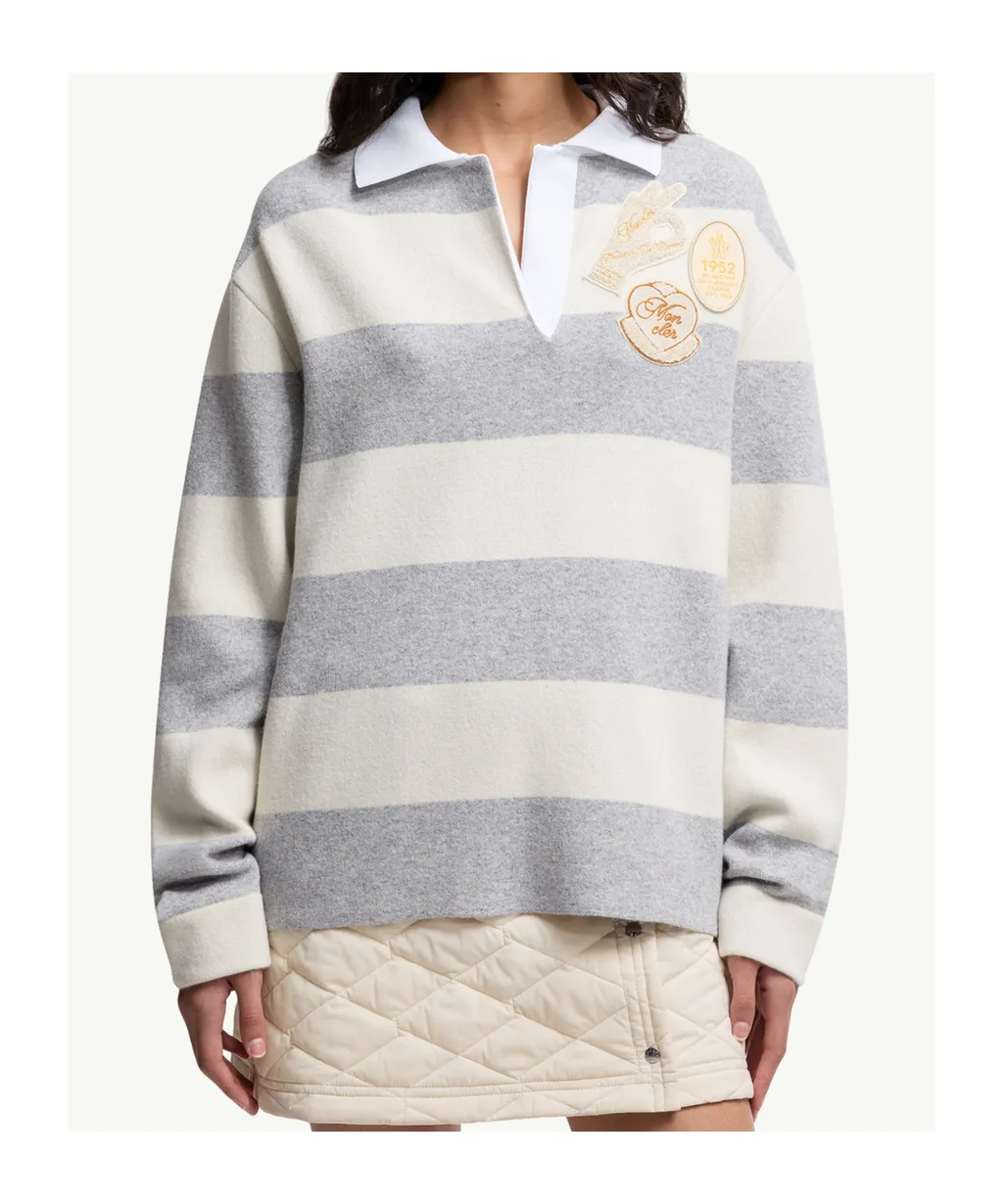 Striped Long Sleeve Wool Polo Shirt