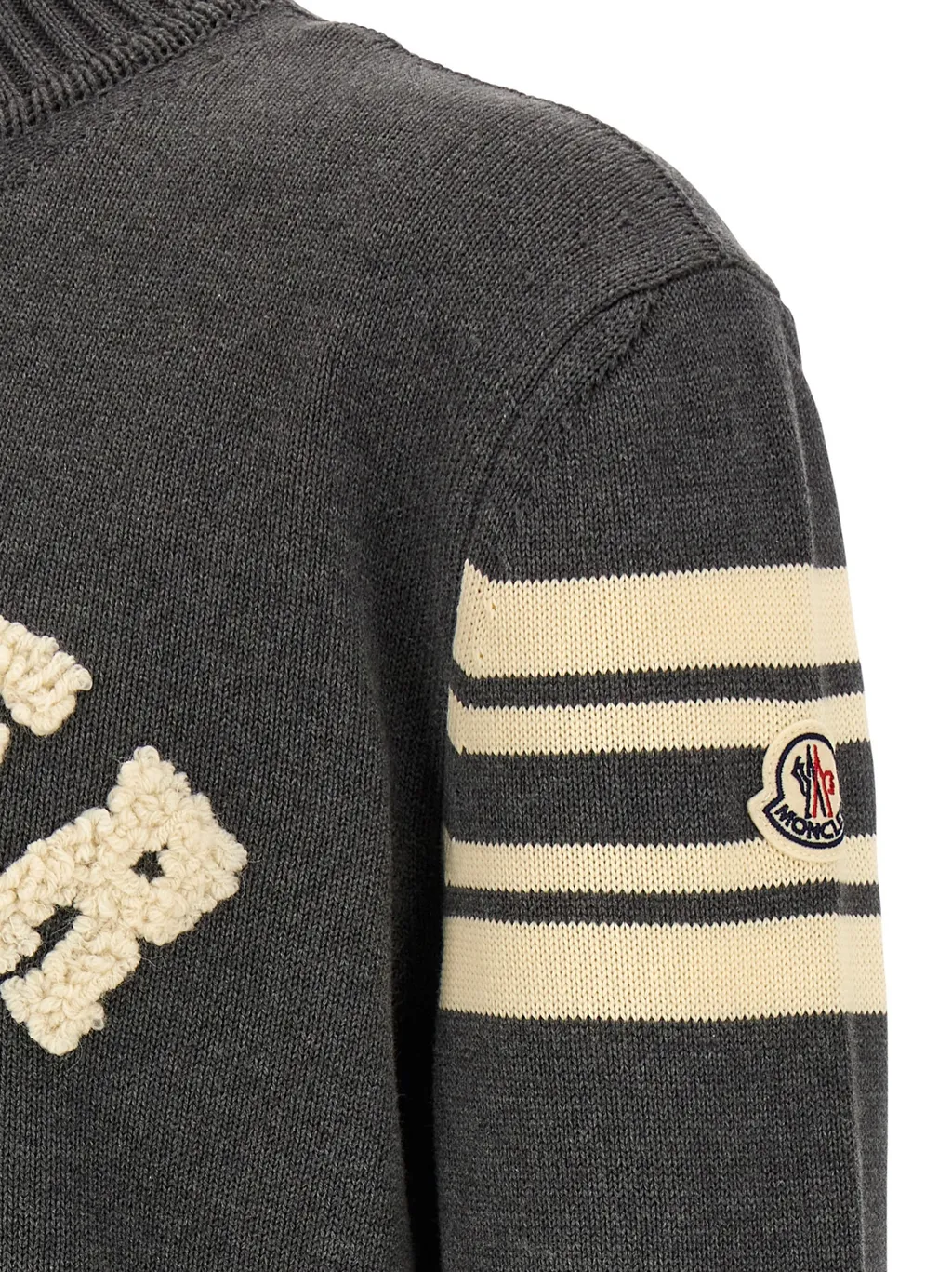 Logo-Embroidered Striped-Sleeve Sweater