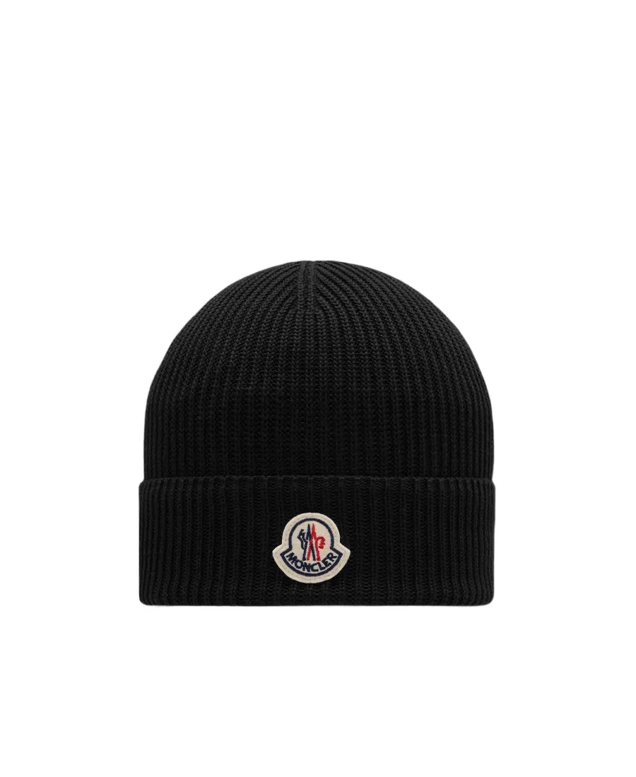 Logo Patch Ribbed-Knit Beanie