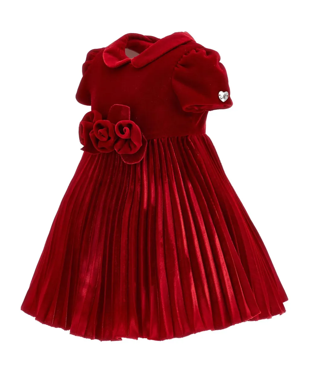 Pleated Short-Sleeve Dress