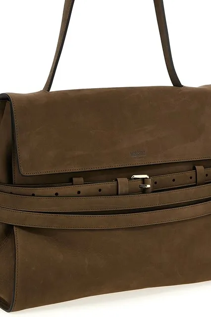 Logo Embossed Buckle Detailed Top Handle Bag