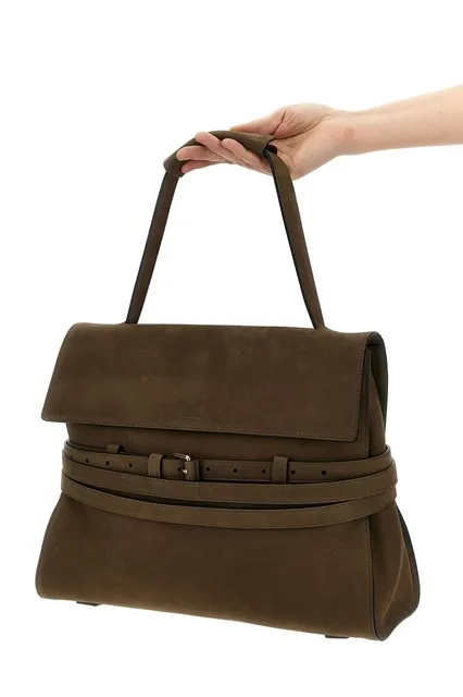Logo Embossed Buckle Detailed Top Handle Bag