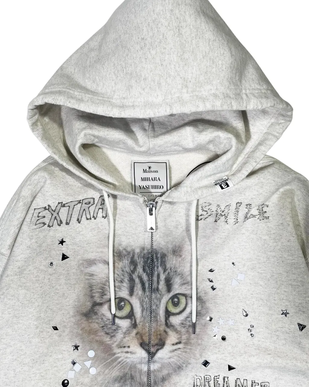 Animal Printed Embellished Distressed Zip-Up Hoodie