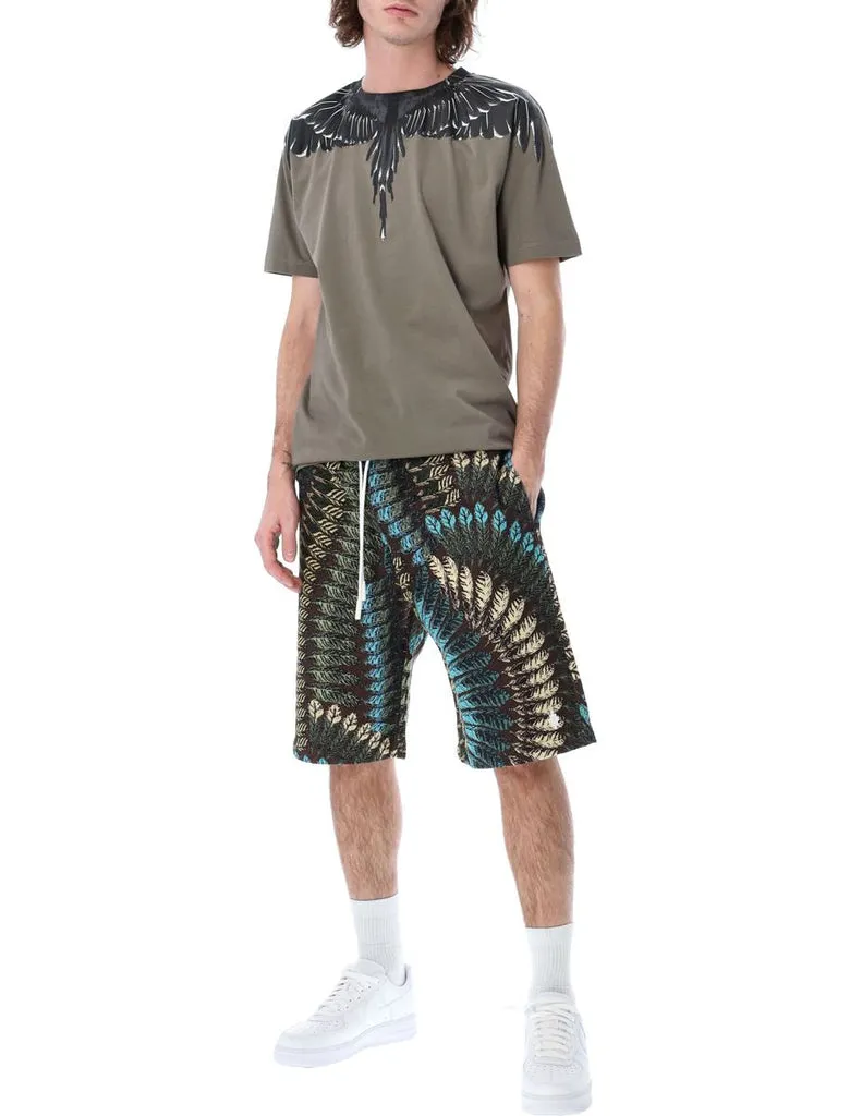 Feather-Print Straight-Leg Shorts