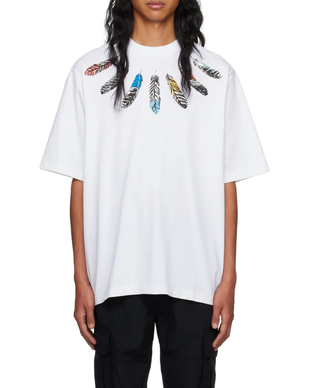 Collar Feathers Over Printed T-Shirt