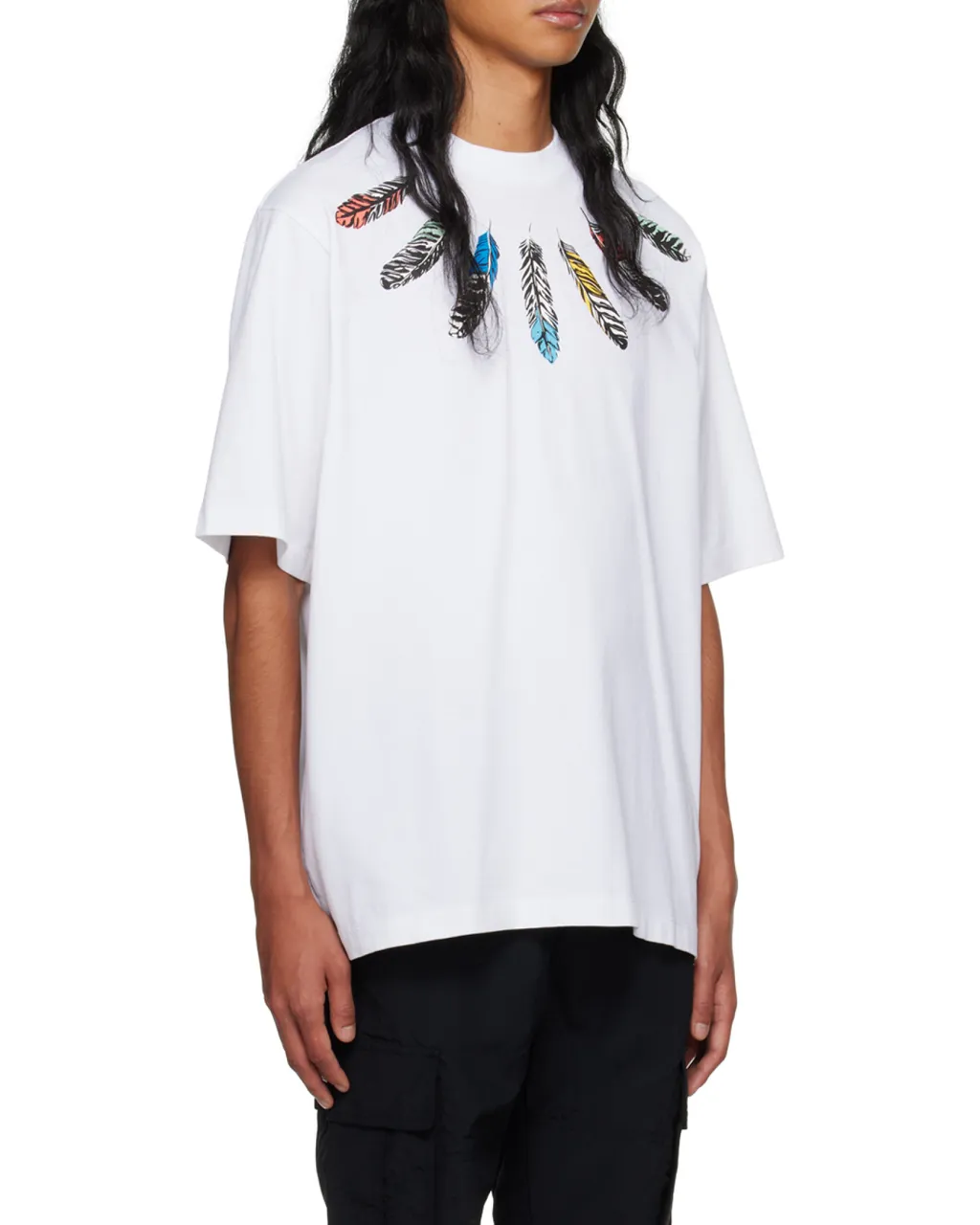 Collar Feathers Over Printed T-Shirt