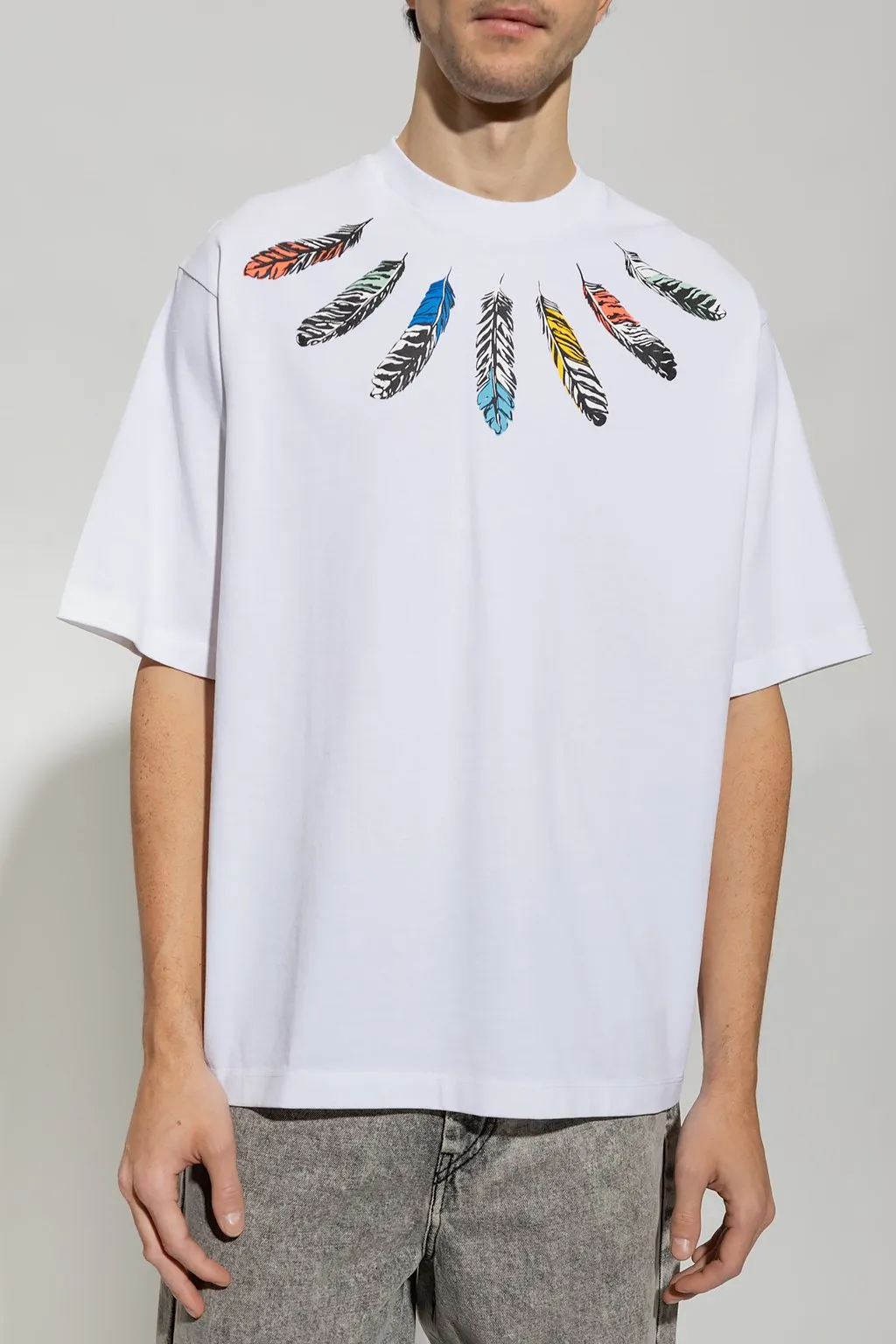 Collar Feathers Over Printed T-Shirt