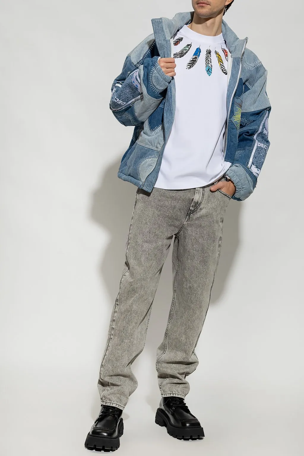 Collar Feathers Over Printed T-Shirt