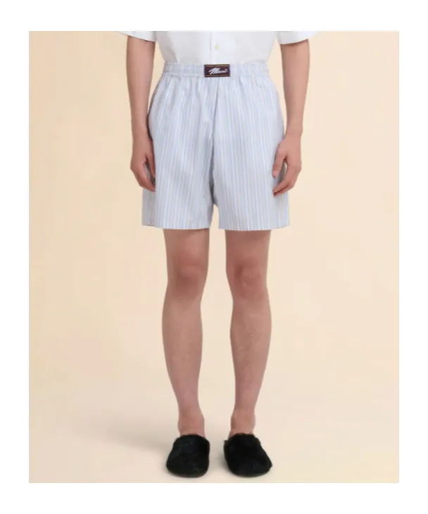 Light Blue Striped Poplin Bermuda Shorts