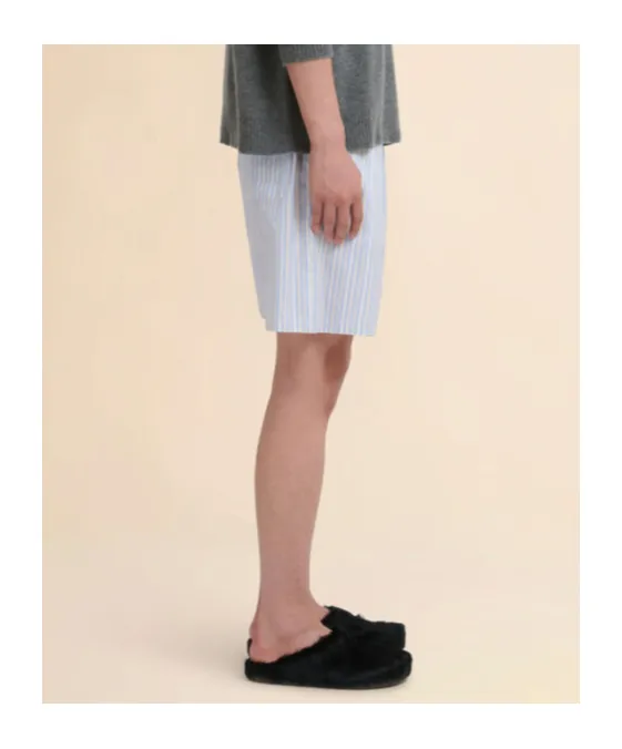 Light Blue Striped Poplin Bermuda Shorts