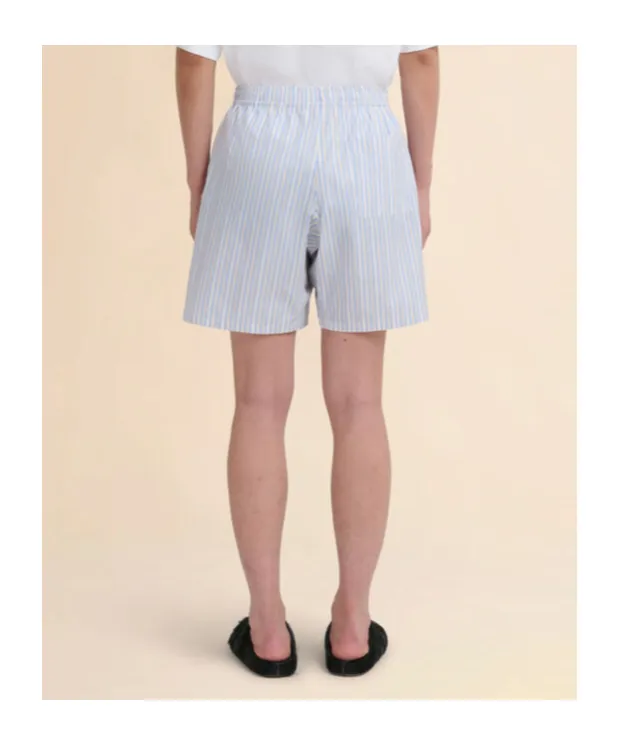 Light Blue Striped Poplin Bermuda Shorts