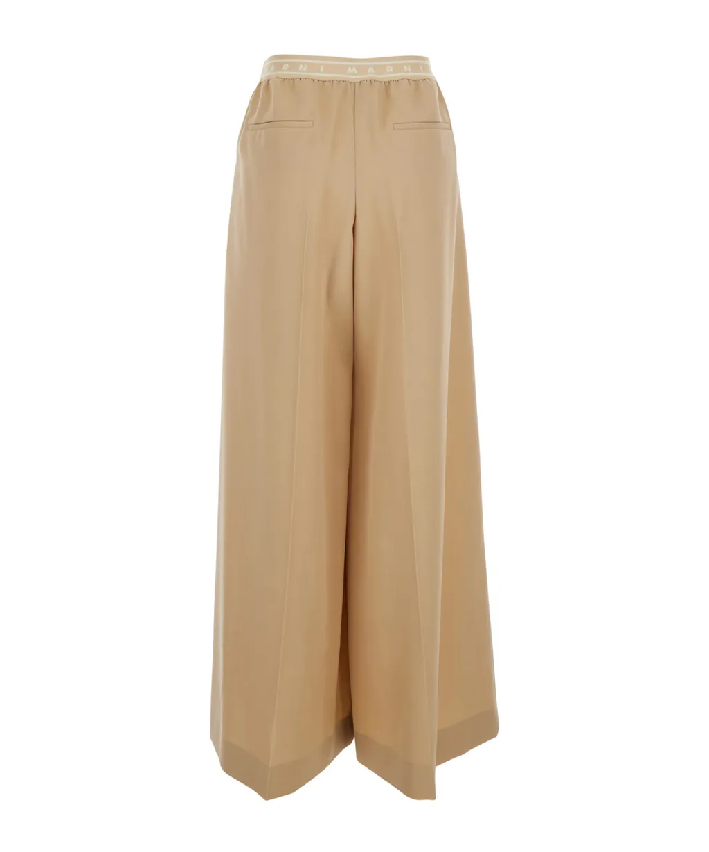 Logo Waistband Wide-Leg Trousers