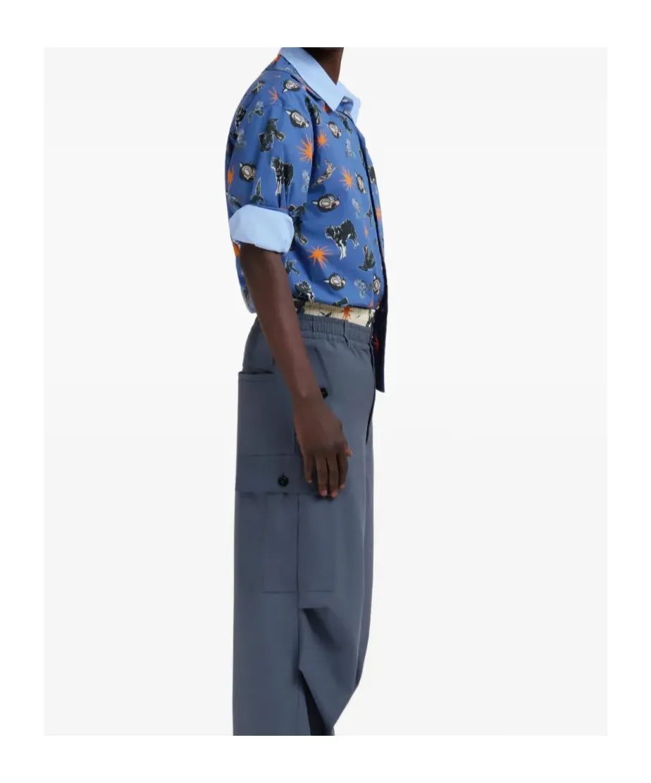 Poplin Bowling Shirt With Wolves, Ravens And Doves Print
