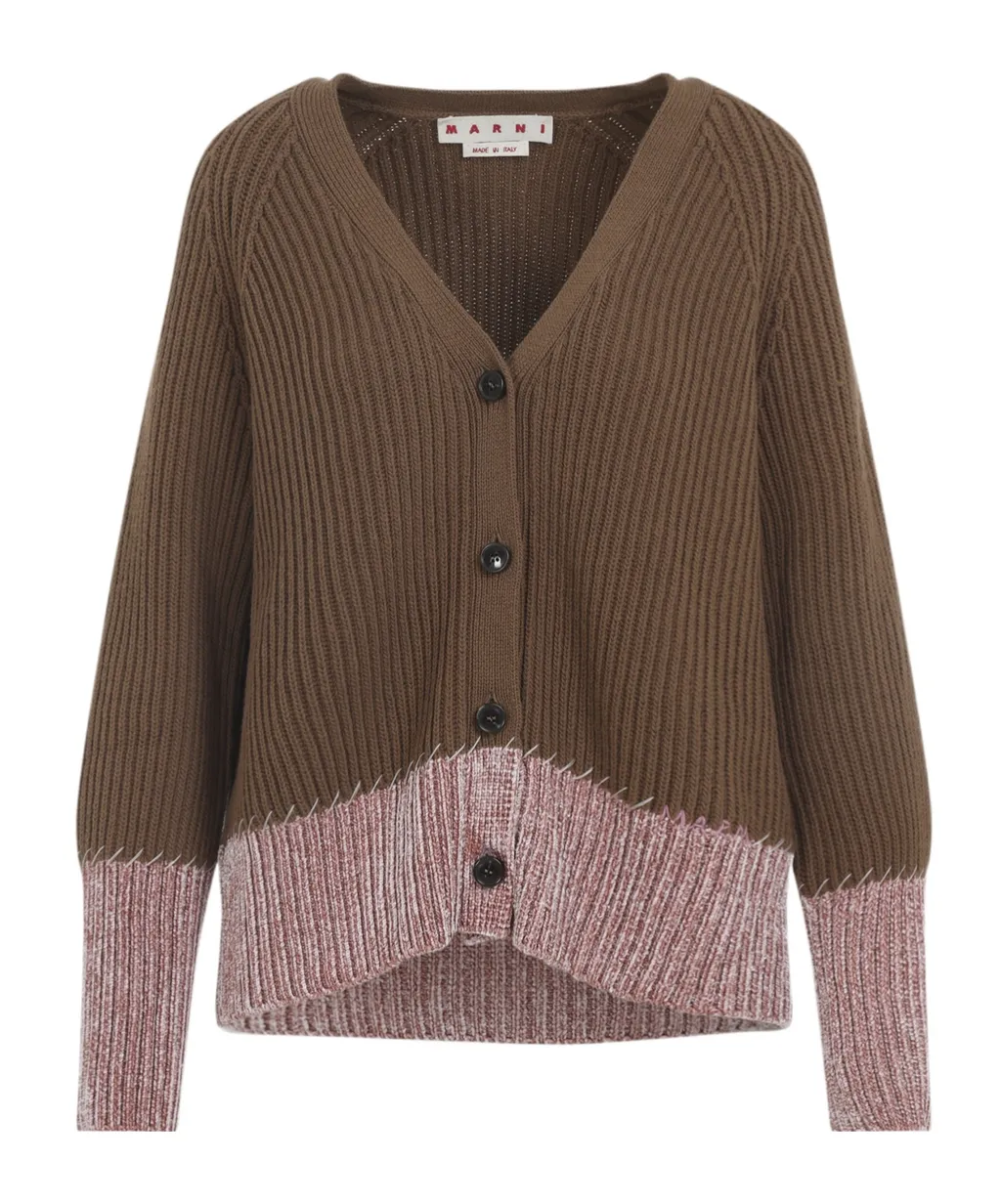 Brown Wool Colour-Block Cardigan
