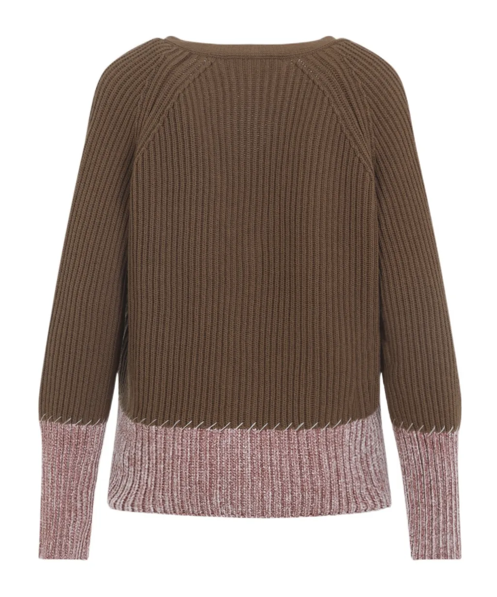 Brown Wool Colour-Block Cardigan