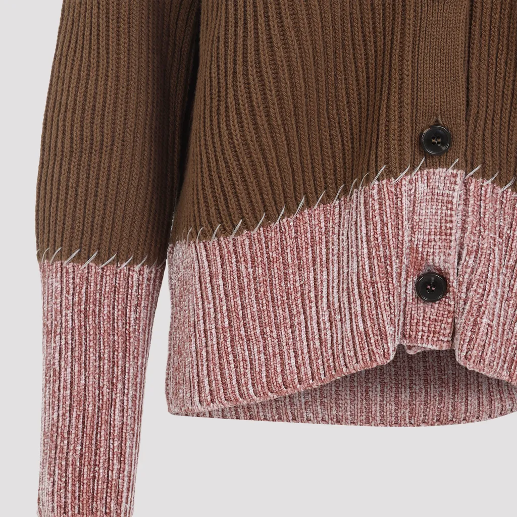 Brown Wool Colour-Block Cardigan