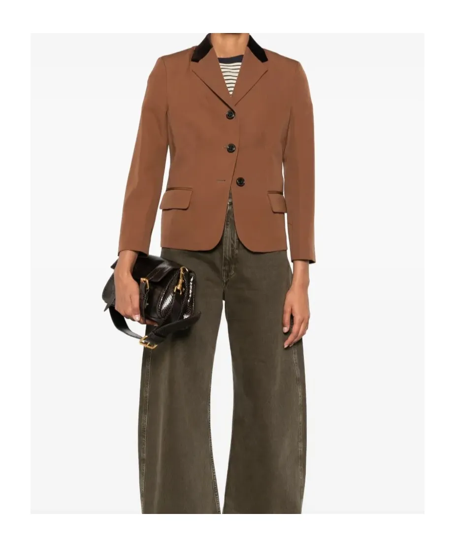 Velvet-Collared Button Blazer