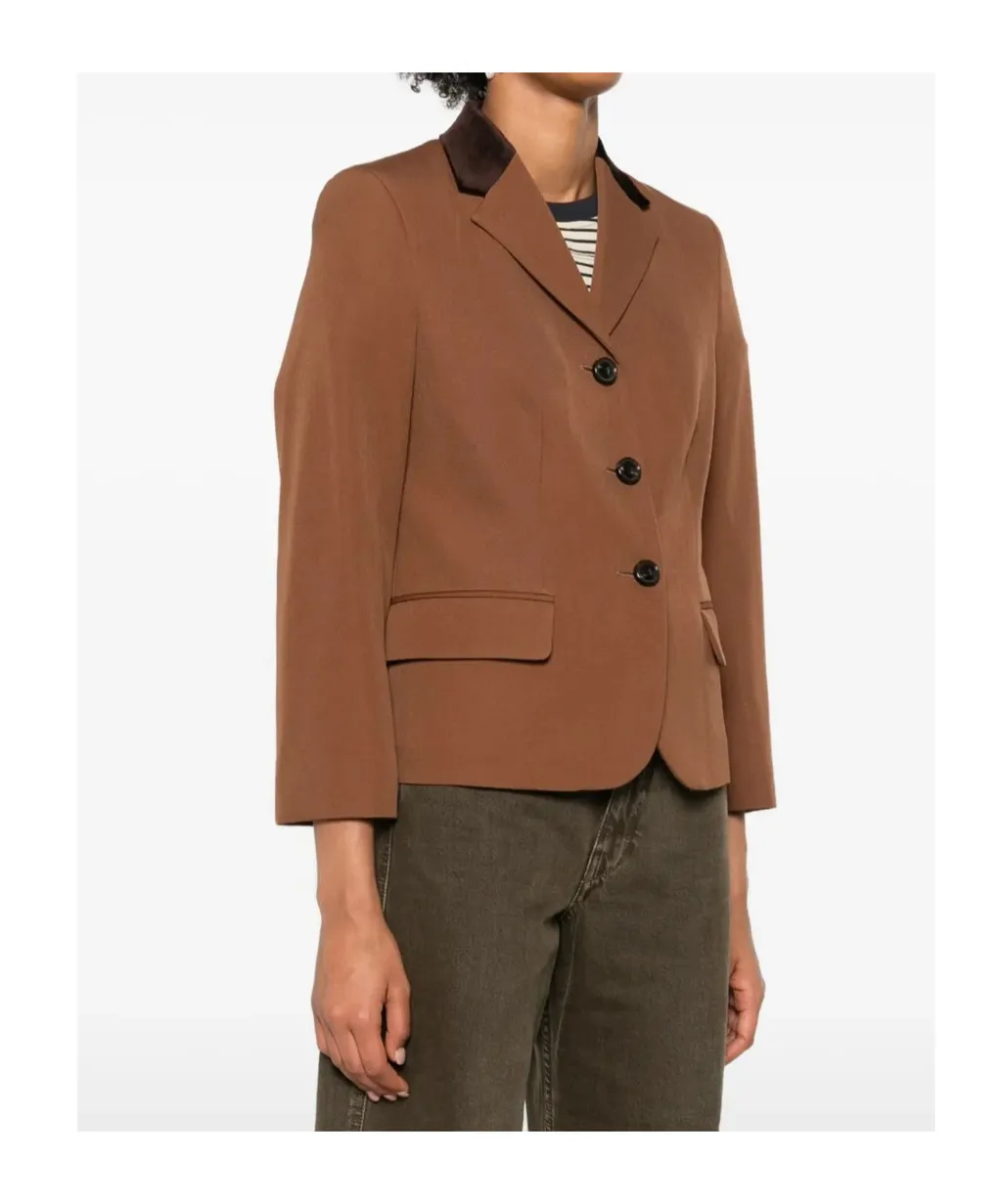 Velvet-Collared Button Blazer