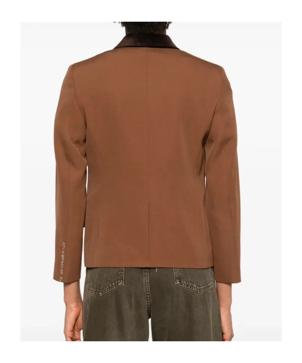 Velvet-Collared Button Blazer