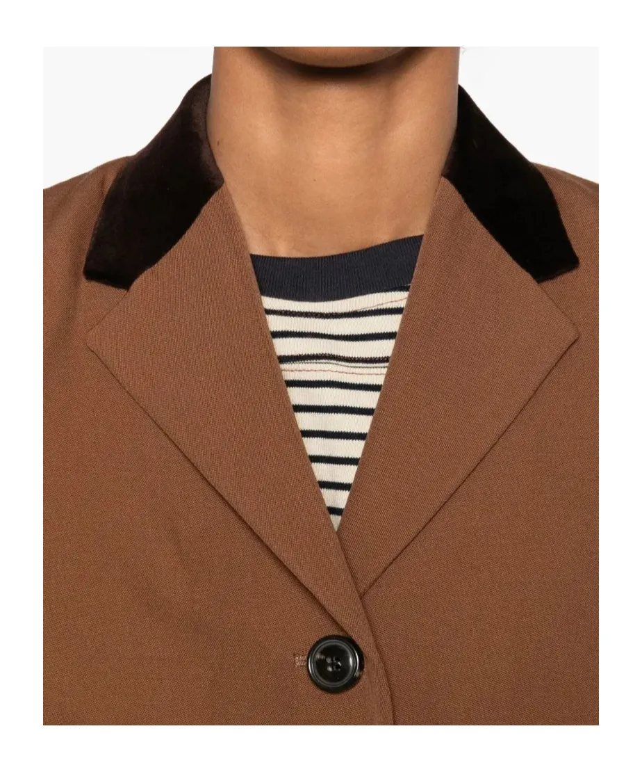 Velvet-Collared Button Blazer