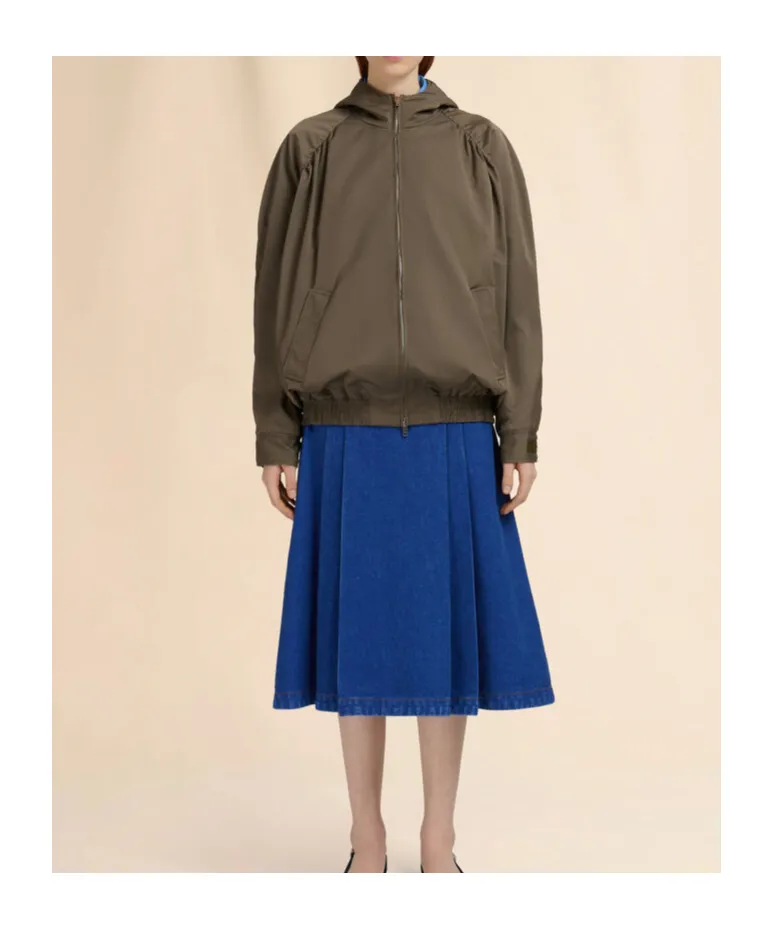 Gathered Hooded Zip-Up Jacket