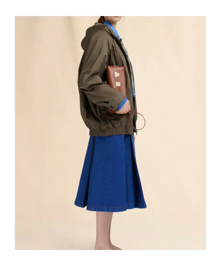 Gathered Hooded Zip-Up Jacket