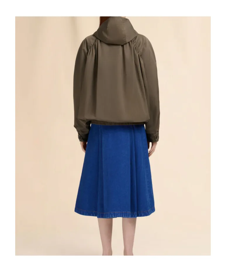 Gathered Hooded Zip-Up Jacket