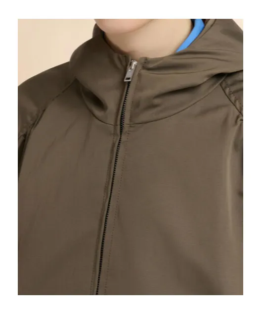Gathered Hooded Zip-Up Jacket