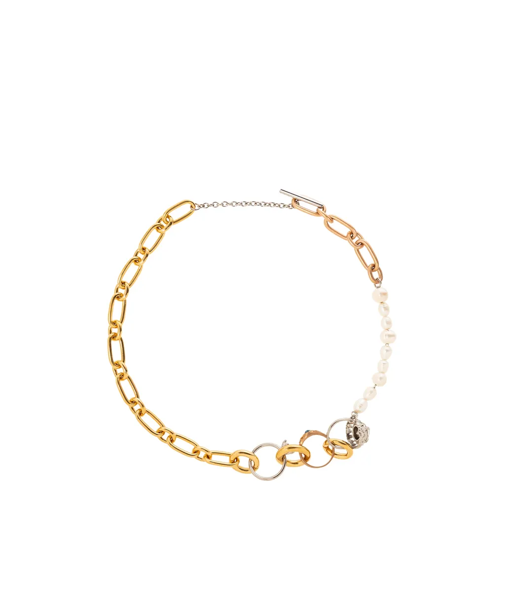 Mixed Link Chain Necklace With Pearls And Rings