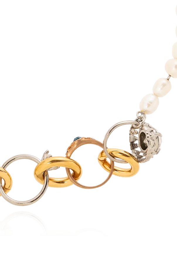 Mixed Link Chain Necklace With Pearls And Rings