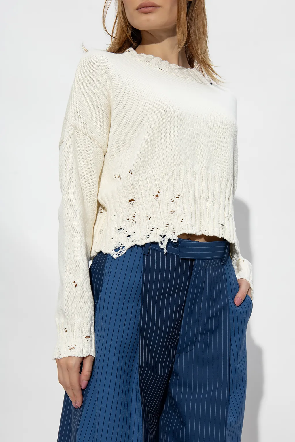 Distressed Cropped Knitted Jumper