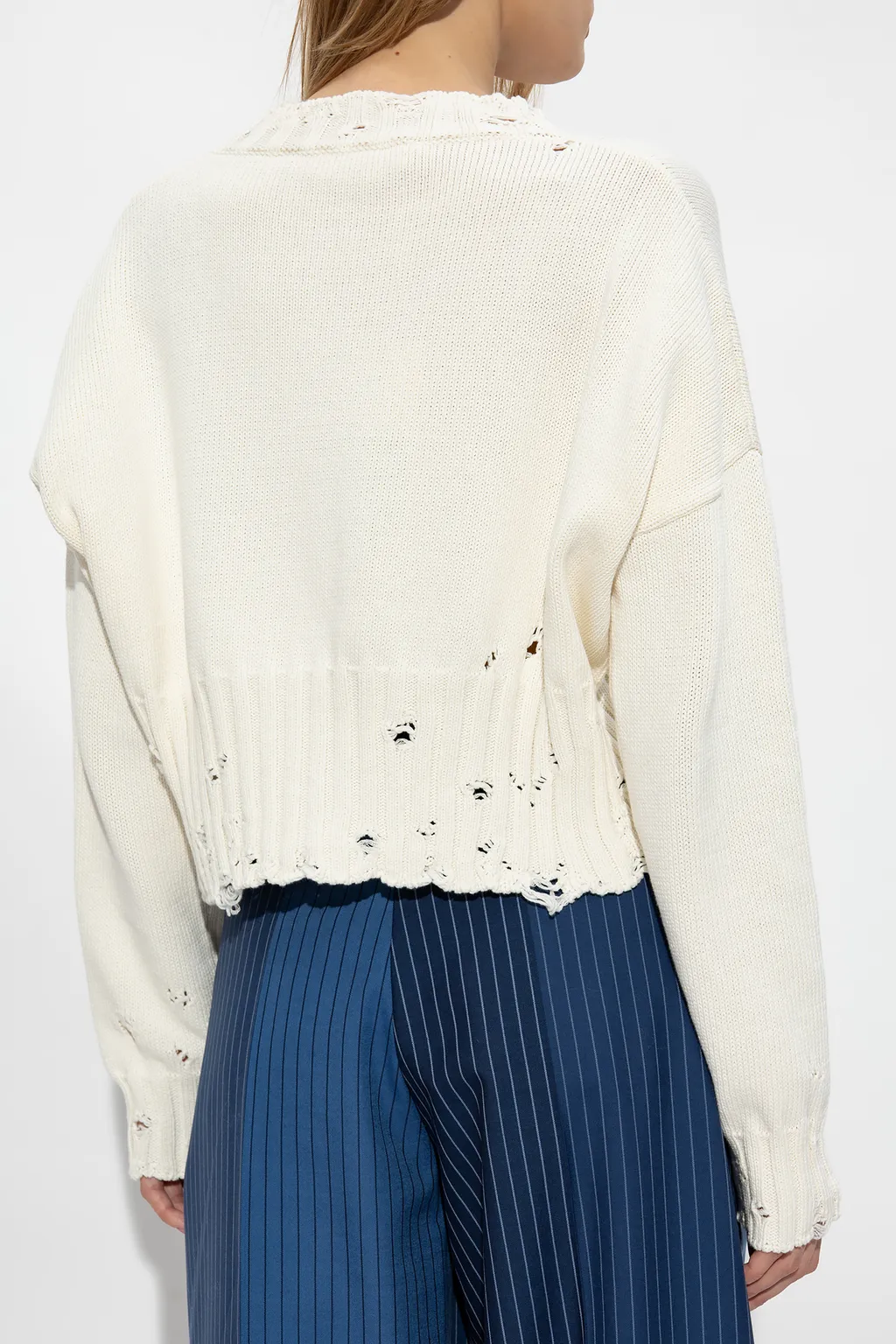 Distressed Cropped Knitted Jumper