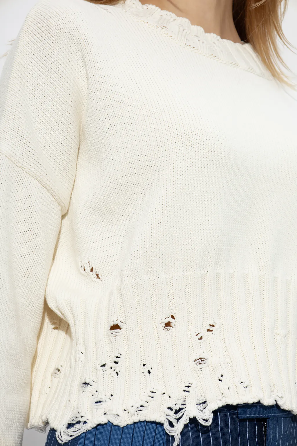 Distressed Cropped Knitted Jumper
