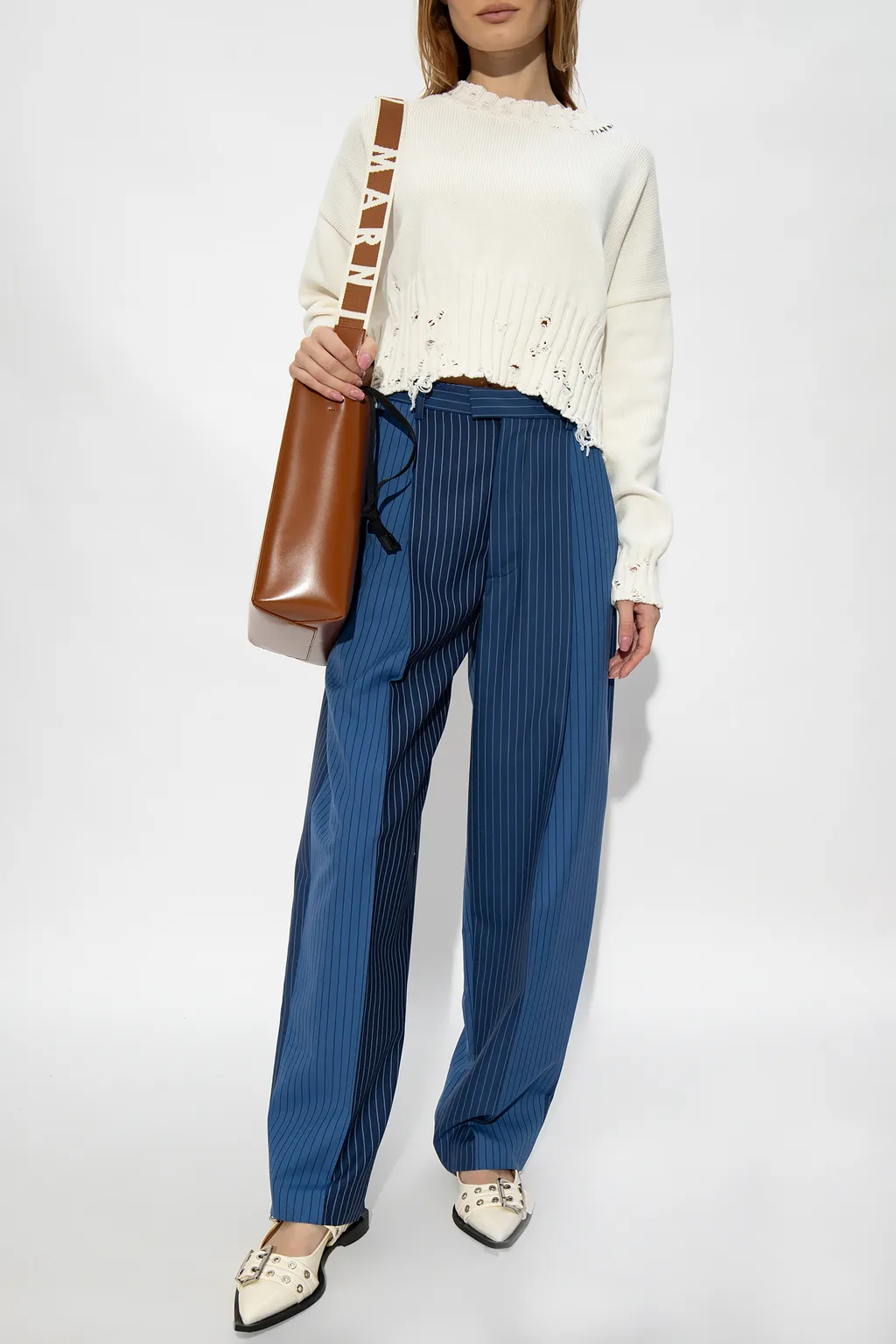 Distressed Cropped Knitted Jumper