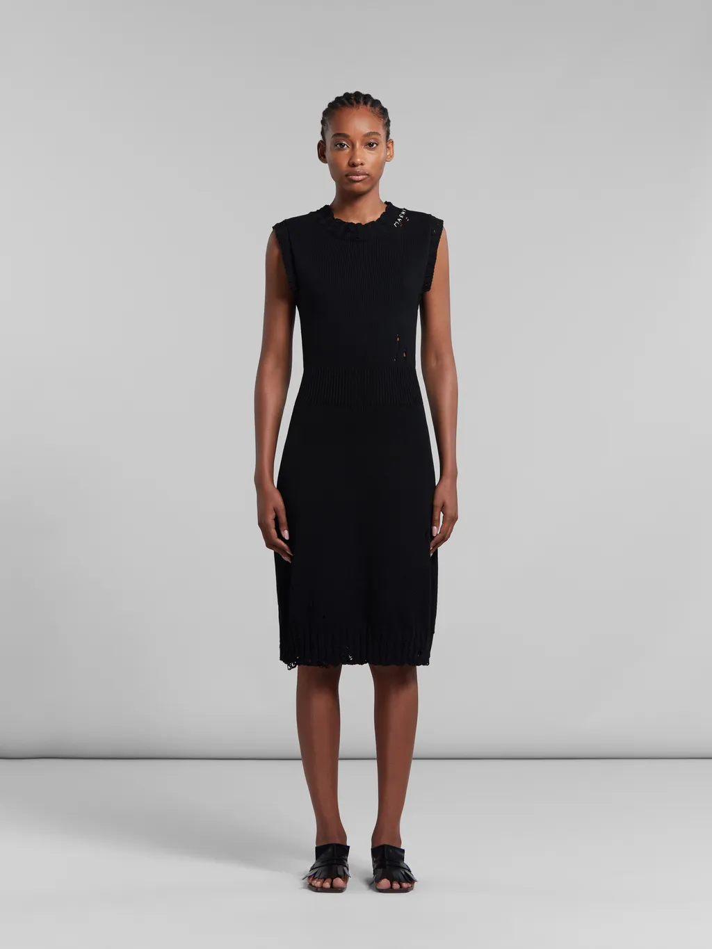 Distressed Effect Sleeveless Knitted Dress