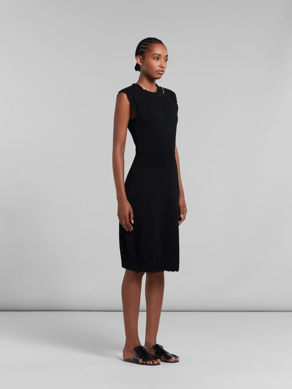 Distressed Effect Sleeveless Knitted Dress