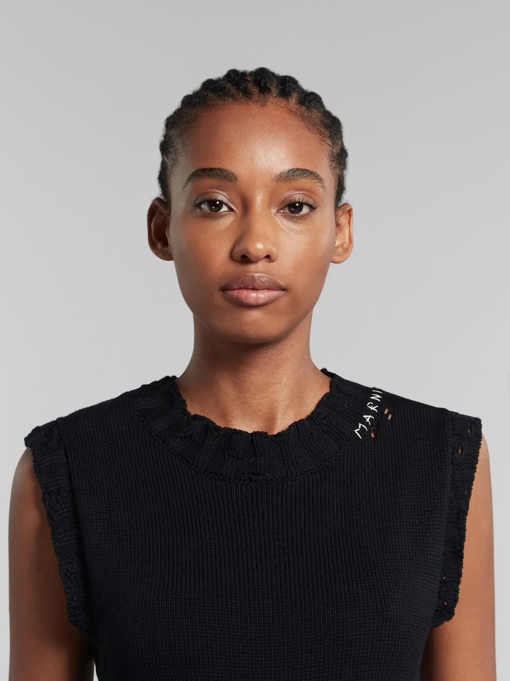 Distressed Effect Sleeveless Knitted Dress