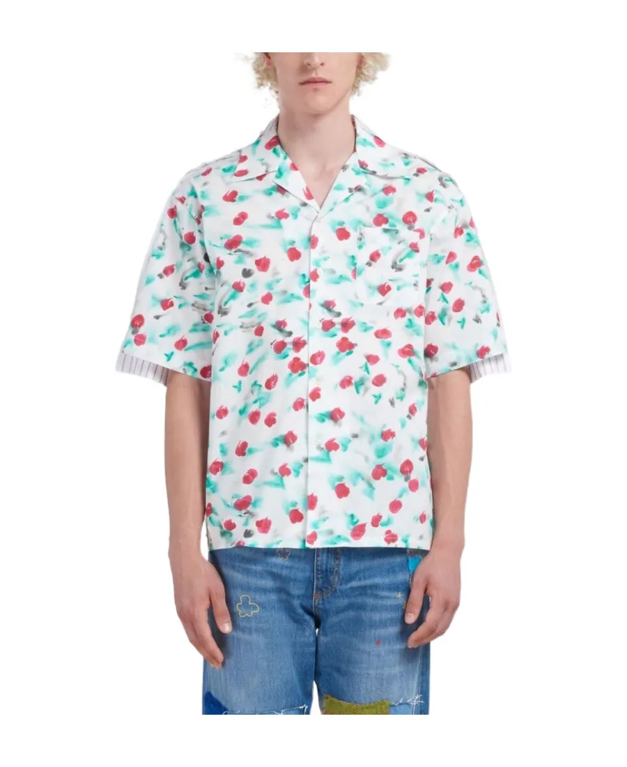 Short-Sleeved Mix Printed Panelled Shirt